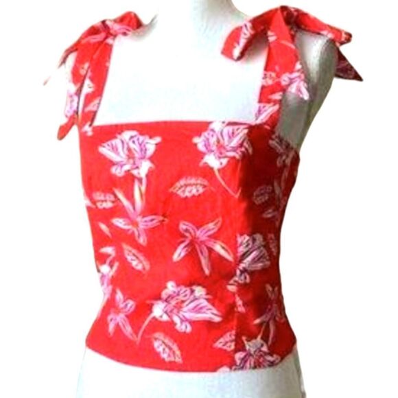 EC JOIE FLORAL LINEN BREND SMOCKED BACK TANK W/TIES P N THE STRAPS SZ.10 - Picture 1 of 5